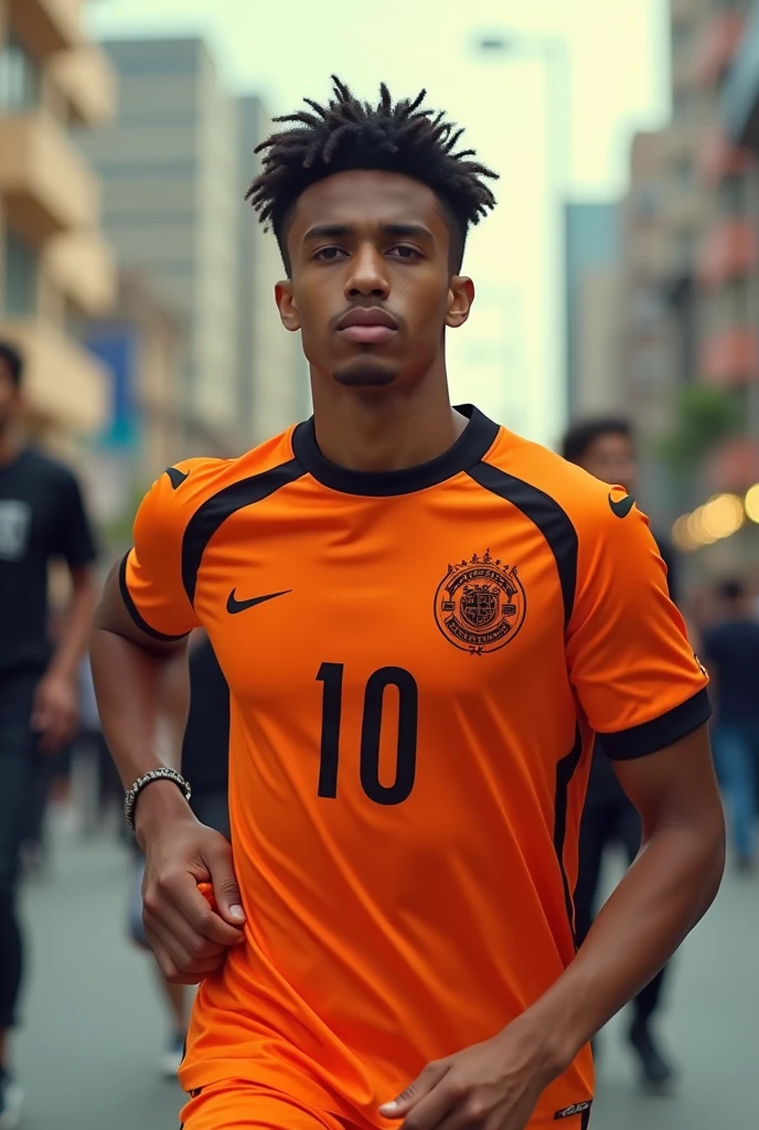 Orange jersey with large black details and the initials FEP (Faculty of Economics and Planning) on the chest with a logo