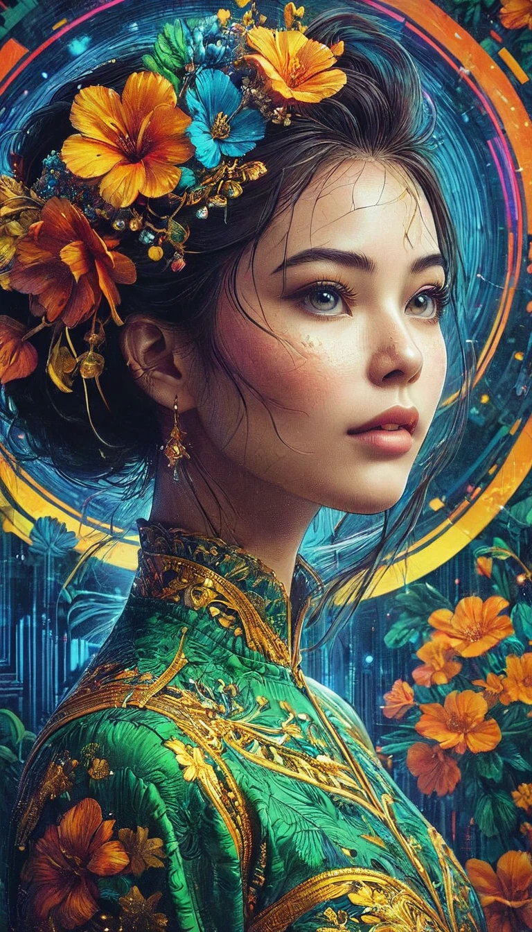 high quality, 8K Ultra HD, カラフルなBinary codeのカスケードで照らされた鮮やかなキャンバスを想像してみてください, shaping the captivating silhouette of a woman,, dynamic lines and patterns, Reminiscent of digital dance, interwoven to create a harmonious convergence of technology and art,, Binary code, From vibrant blues to dazzling reds,、a kaleidoscope of hues ranging to vivid greens,, infusing life into the feminine form,, her silhouette emerges as a blend of the digital and organic,, a testament to the seamless fusion of technique and beauty in your masterpiece,, by yukisakura, Detailed,