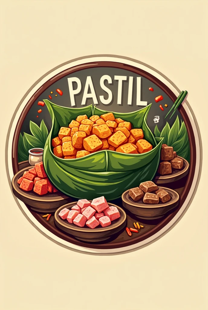I want to create a pastil food logo that has three meat flavors of chicken, pork and beef . A logo that I can use to be put in a small sealed jar.