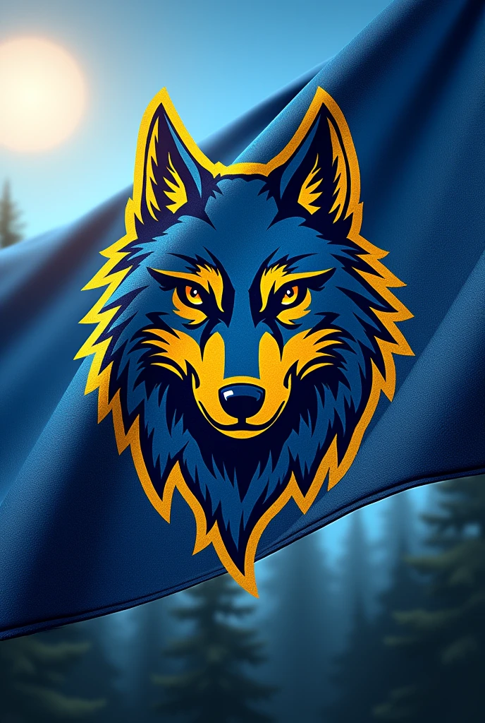 The flag eith blue template and yellow wolf head