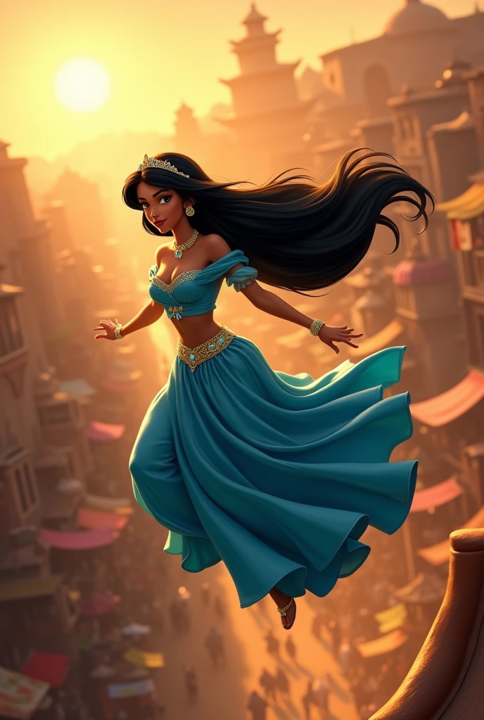 Stunning Princess Jasmine, photo in 8k, in action, cinematic.