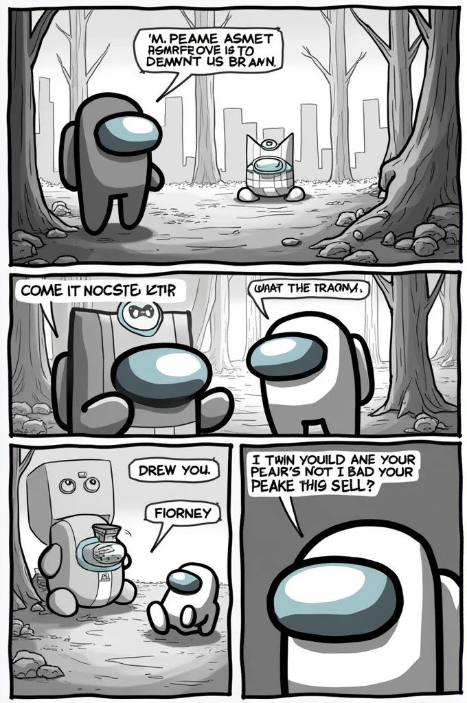 Draw a comic strip based on a game of Among Us 
