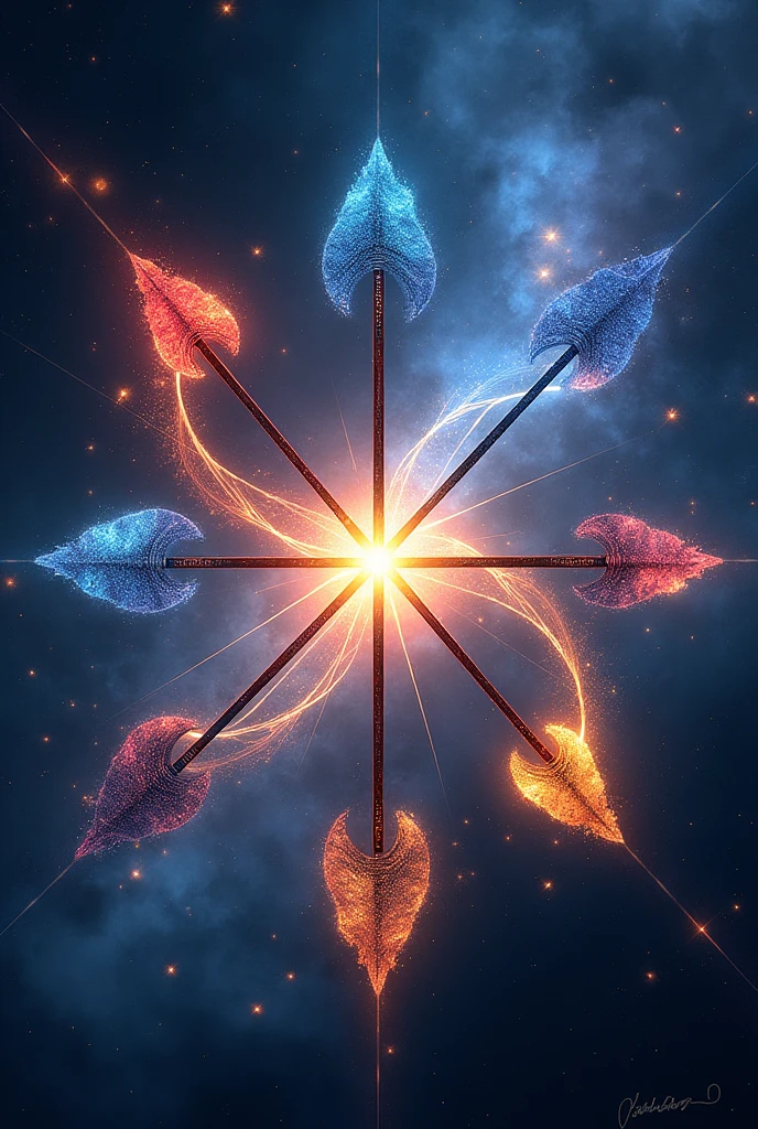 four spinning arrows, the dates of the starry color