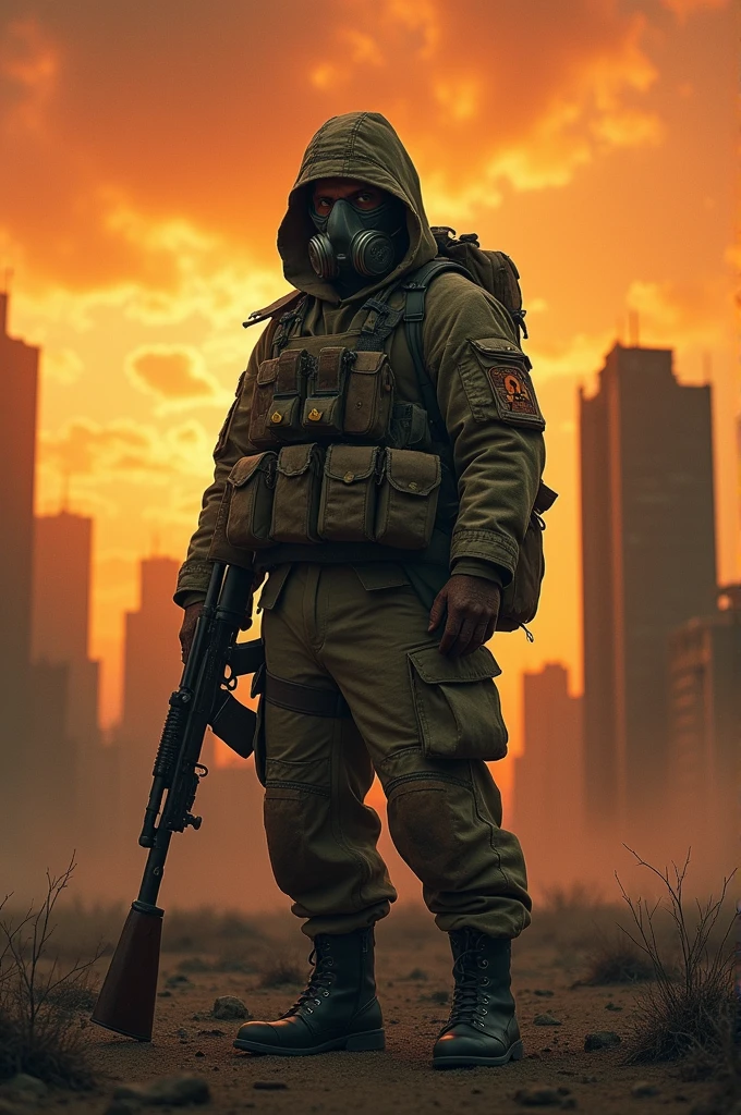 Oversold soldier of a nuclear apocalypse with a rifle