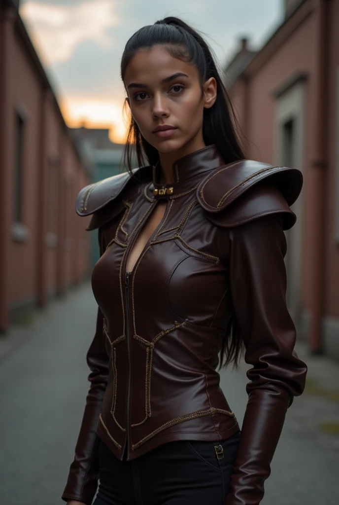 I created a dark brown blouse for a young person, with the strength of a shield