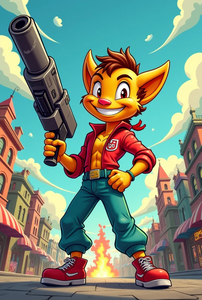 Cartoon character with big gun in 2d