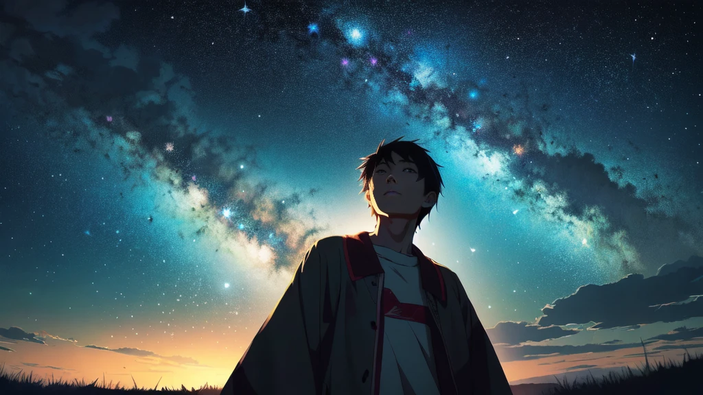 An anime that looks up at the stars in the night sky, Anime Style 4k, 4K Manga Wallpapers, 4k anime wallpaper, Lofi Artstyle, LOFI Girl, anime art wallpaper 4k, anime art wallpaper 4k, anime wallpaper 4k, anime wallpaper 4k, Lofi Art, Anime Art Wallpapers 8K, Makoto Shinkai Cyril Rolland