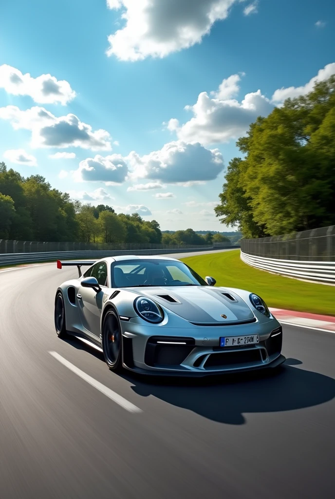Generate a gray Porsche on the Vendée circuit in Fontnay-le-Comte