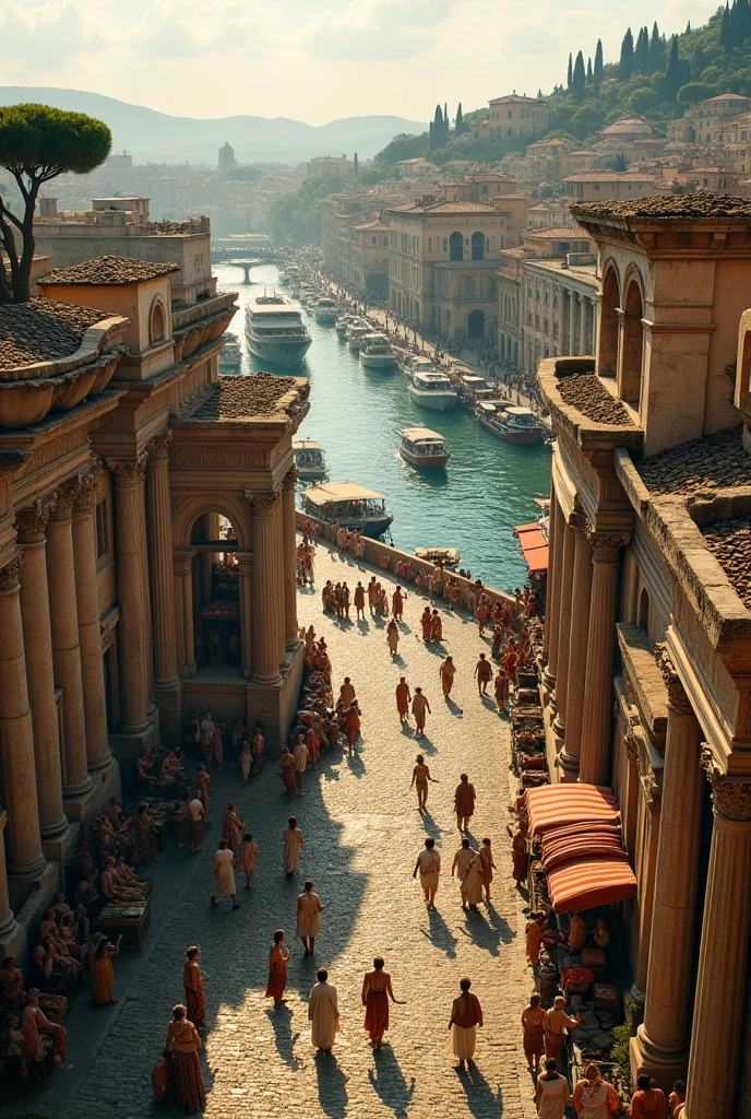 Aerial images,that show the roads and ports of Rome in its antiquity