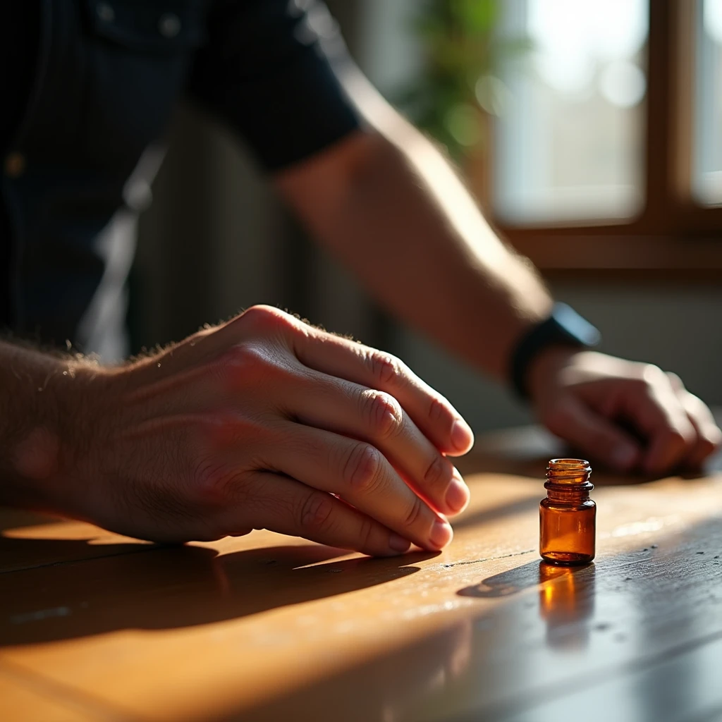 I need a detailed picture of a man's hand taking a pill bottle