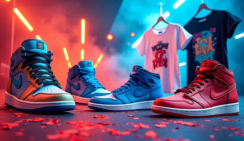 2048 x 688. Image with banner featuring deals and items like brand name sneakers and t-shirts