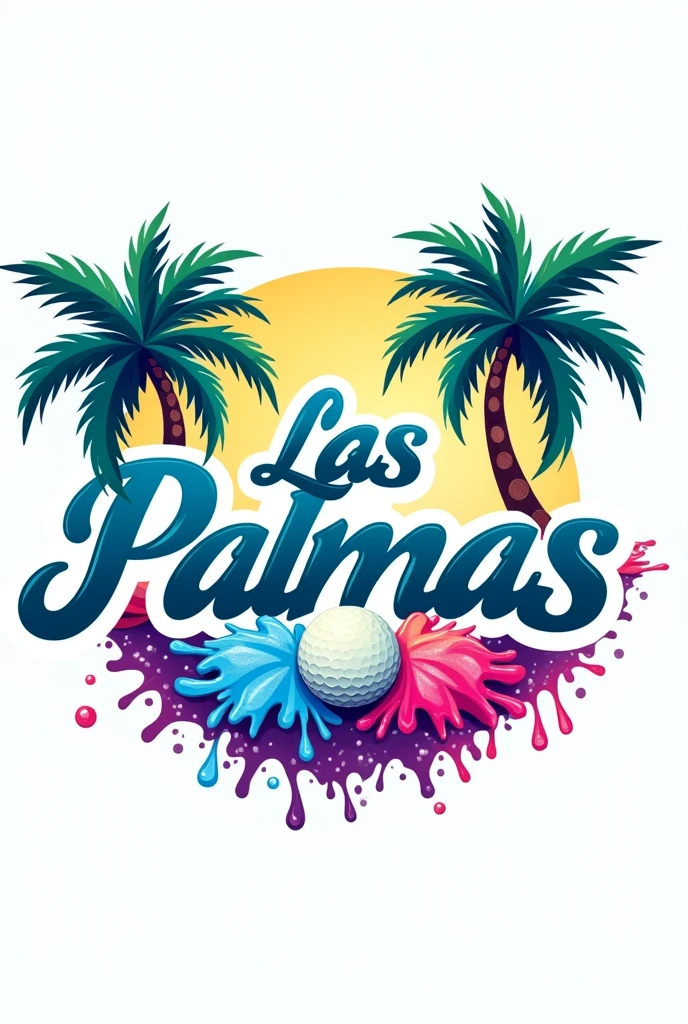 Make me a logo with the following colors: blue, green, Fuchsia and Violet, that has the name "Las Palmas" and that it's also related to the name of the logo, since it's for my new shaved ice business, golf and games