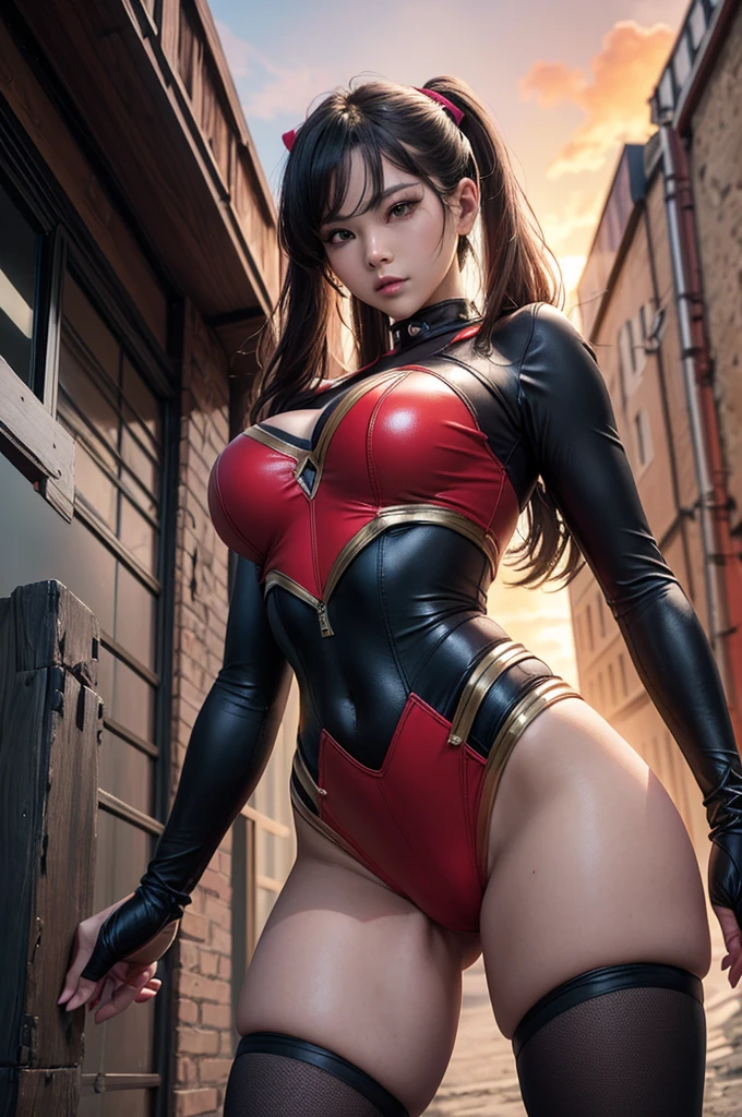 Huge weapons(((A strong, brave face))), A brave and courageous image of a five-member ranger team, woman, Each is adorned with vibrant colors.、:: Bright pink, (((red))), black, Fluorescent blue, Shocking Yellow. エネルギーと勇気を醸し出す背景 dynamic trace, Embodying the essence of the classic Sentai superhero team. Each Ranger:: The clothes are sophisticated and modern, Each color has elements that reflect its theme., Ready for action. dynamic trace, Fighting Pose, ((Camel Toe)), neon, sunset, fire, flash, Backlight, plasma,