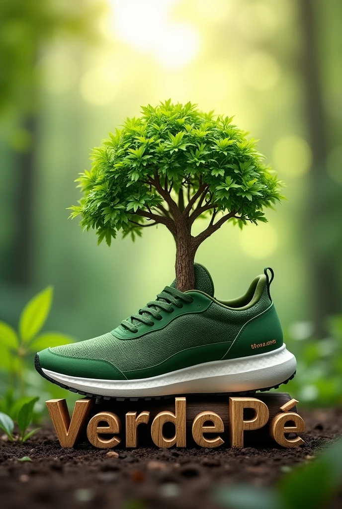 Brand logo with the name VerdePé written with a tree growing out of a sneaker.