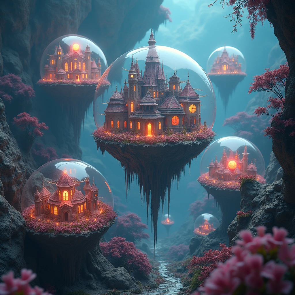 a surreal, spherical multiverse, various civilizations inhabiting bubbles, intricate details, ethereal, otherworldly, (best quality, 8k, highres, masterpiece:1.2), (realistic, photorealistic, photo-realistic:1.37), hyper detailed, cinematic lighting, dramatic lighting, vibrant colors, fantastical, imaginative, concept art, digital art, 3D rendering, matte painting, moody atmosphere