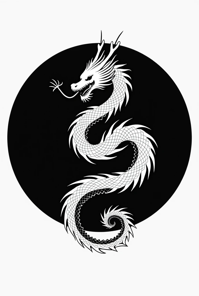 white japanese dragon on a black circle, logo, size 128x128