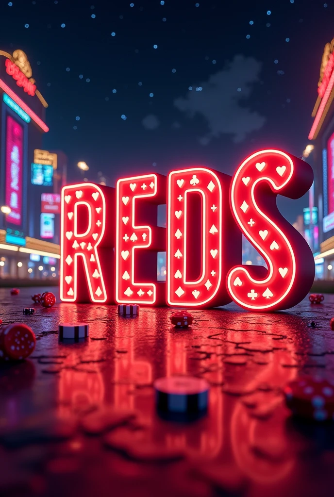 Las Vegas design but with the word REDS with poker card design