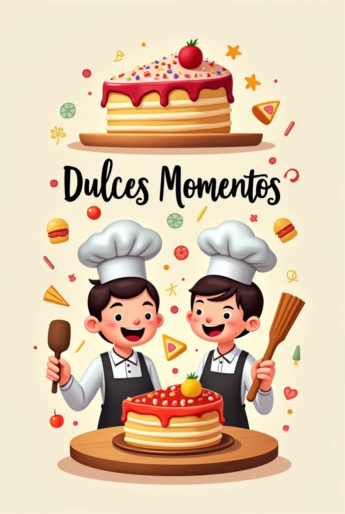 Logo of cake and brochette chef students for a fast food restaurant with the name Dulces Momentos