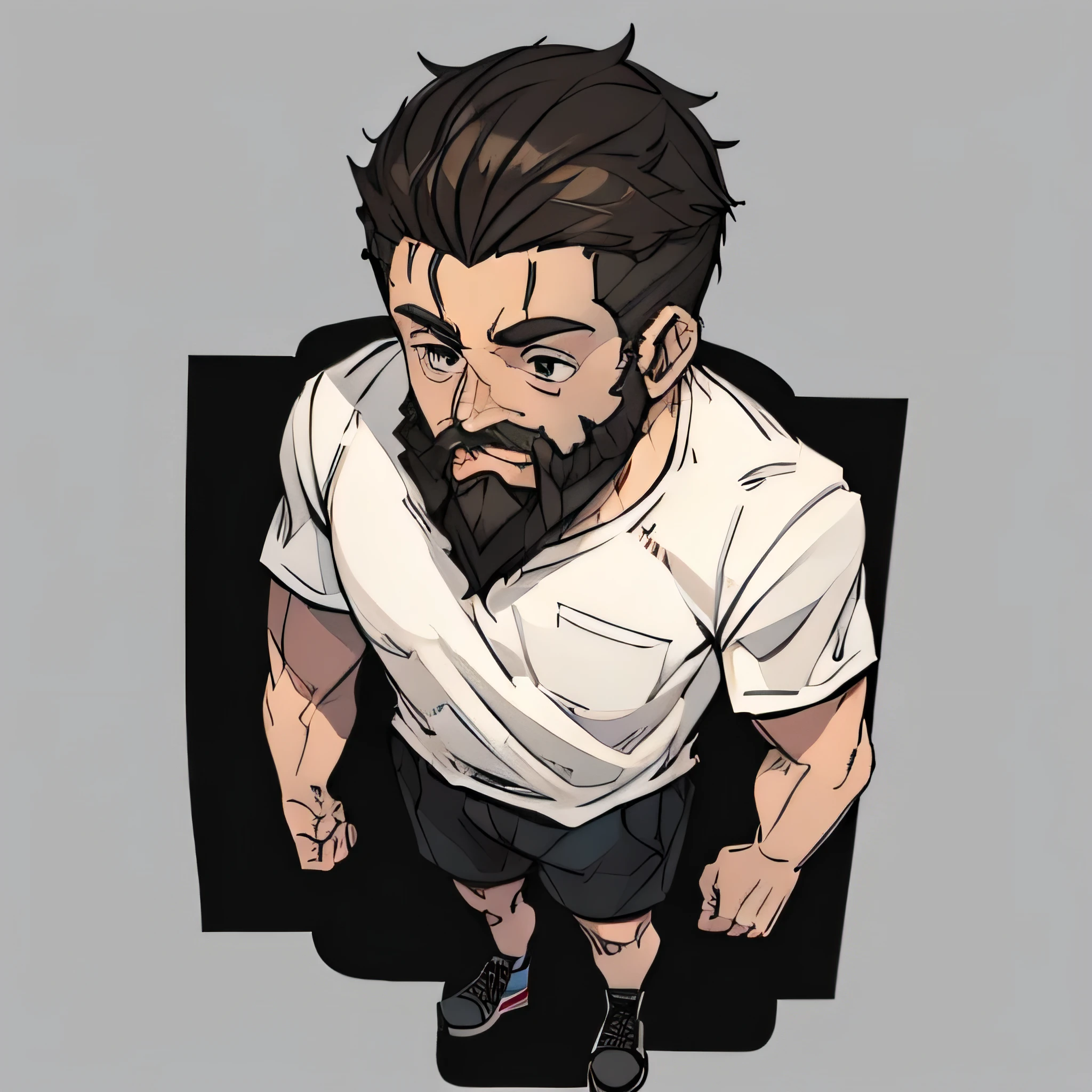 simple man with a short sleeve shirt and shorts with a beard full body of the character