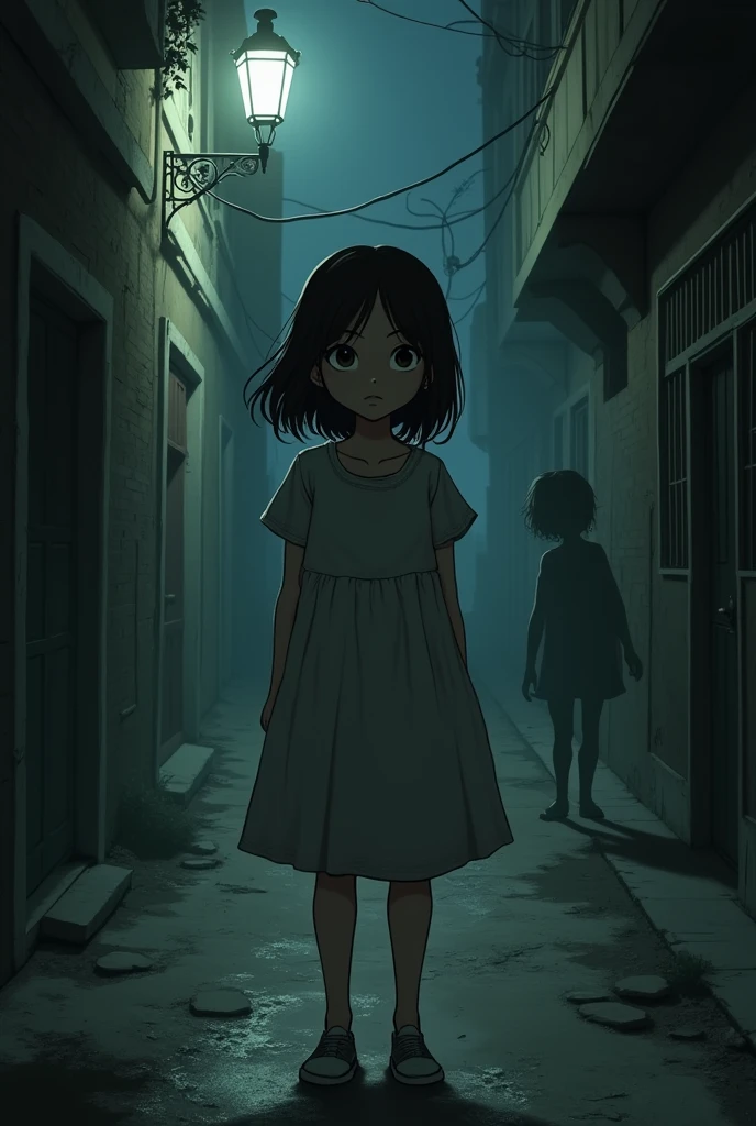Image about the following text generated fear in the viewer “Rosa was a simple girl from home. He turned fifteen when he began to realize that every time he looked back, Someone was hiding quickly in the alleys.”