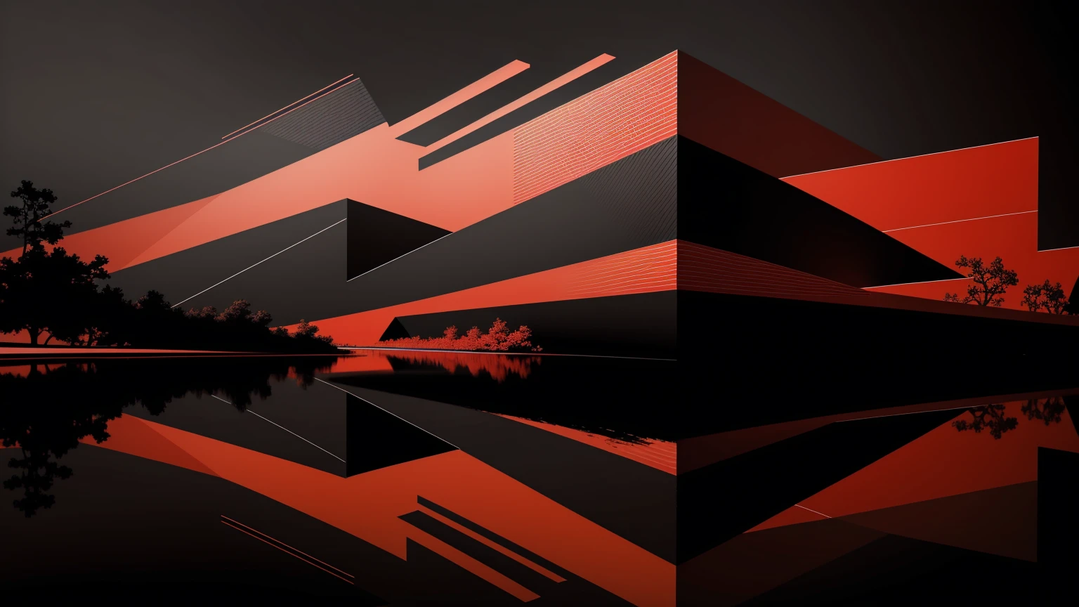(masterpiece, Highest quality, Very detailed, 8k wallpaper), Abstract color splashes, Red and Black、Vibrant, sharp、straight、reflection、Geometric pattern