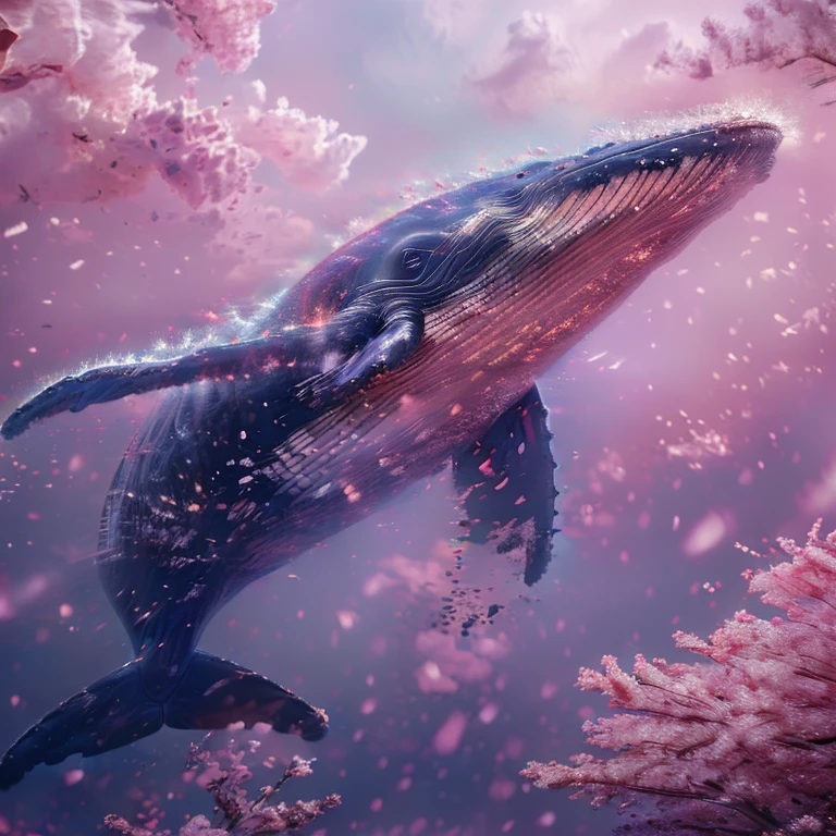 There is a whale jumping in the air, 4k highly detailed digital art, Surreal 3D illustration, Robot Whale, Super real、Highly detailed 8K, 3D rendering of beeple, 4k HD wallpaper very detailed, Beautiful digital art work, 8K high-quality detailed art, Movie Honeycomb, 8K highly detailed art