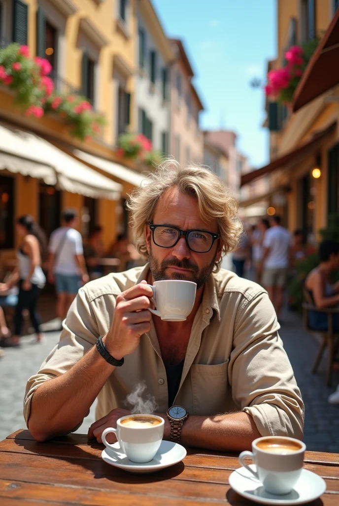 Tourist man drinking coffee
