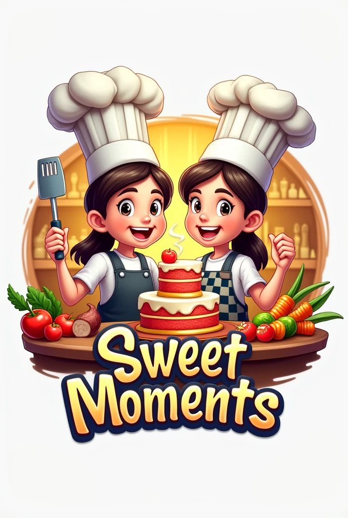 Logo of two chef students making cake and Skewer for a fast food restaurant named Sweet Moments