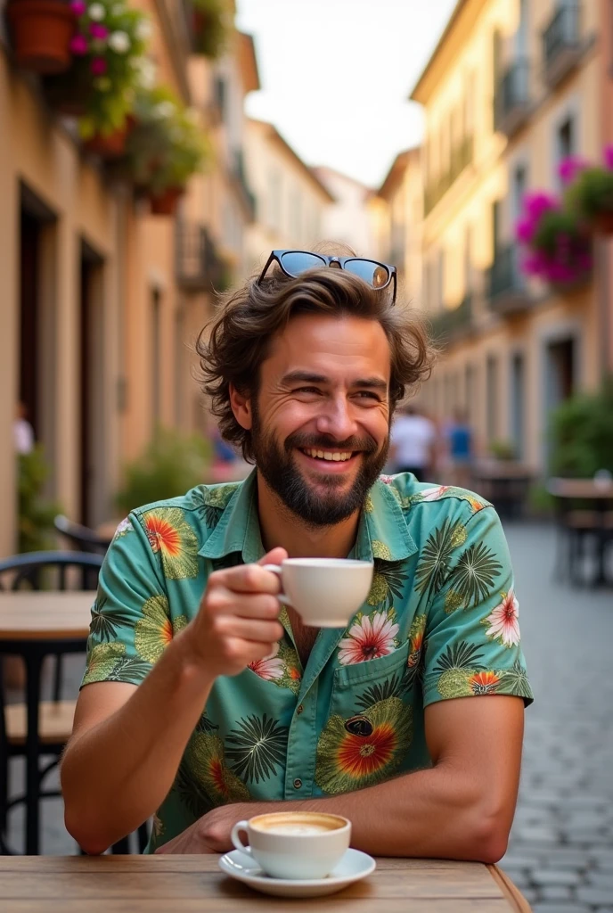 Tourist man drinking coffee