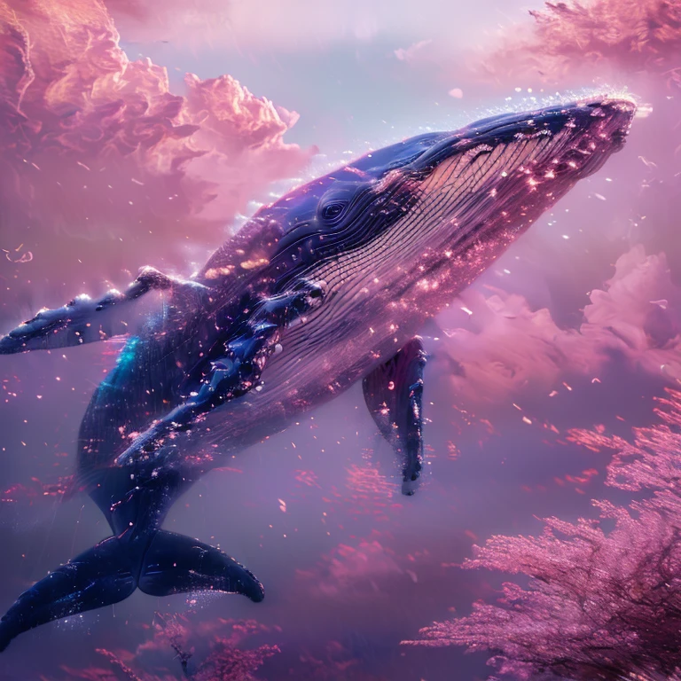 There is a whale jumping in the air, 4k highly detailed digital art, Surreal 3D illustration, Robot Whale, Super real、Highly detailed 8K, 3D rendering of beeple, 4k HD wallpaper very detailed, Beautiful digital art work, 8K high-quality detailed art, Movie Honeycomb, 8K highly detailed art