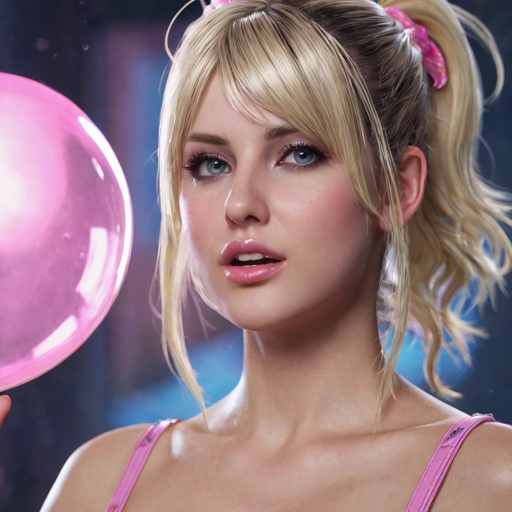 (Juliet Starling from Lollipop Chainsaw - Realistic SDXL)) with a stunning beauty. Her hair is pulled back in a long, flowing ponytail, adding a touch of informality. Her breast is exposed and visible and highly detailed, her aureula is pink contrasting with her pale whit e skin, she has no shirt, just pure skin, her eyes are just like heaven. Peace Sign: Her hand, raised in a casual gesture, forms a peace sign ("V"). This symbol adds a touch of positivity and reflects a carefree spirit. Full body.
The simple off-the-shoulder top complements the minimalist approach and allows the focus to remain on the woman's face and expressive features.
Playful Twist: Bubble Gum Surprise: A touch of unexpected whimsy is introduced through a large bubble of pink gum inflating from her mouth. Imagine the bubble obscuring part of her face in a playful and lighthearted way. Breast level shot, Real Photo f35mm lens, photography, ultra details, cinematic lighting, volumetric rays, moody, wet, excessive detail, highly real, dreamlike cinematic, smooth, detailed, hyperrealism, clear reflection, post production, post-processing, 8k, HDR, Super-Resolution, Soft Lighting, Lumen Reflections, pastel color palette, art deco, translucent, bioluminescent, 8k portrait render, deep ocean ,ethereal, artstation, realistic, lighting, Canon EOS R3, f/1.4, ISO 200, 1/160s, 8K, RAW, unedited, symmetrical balance, in-frame, 85mm f1.8, real life