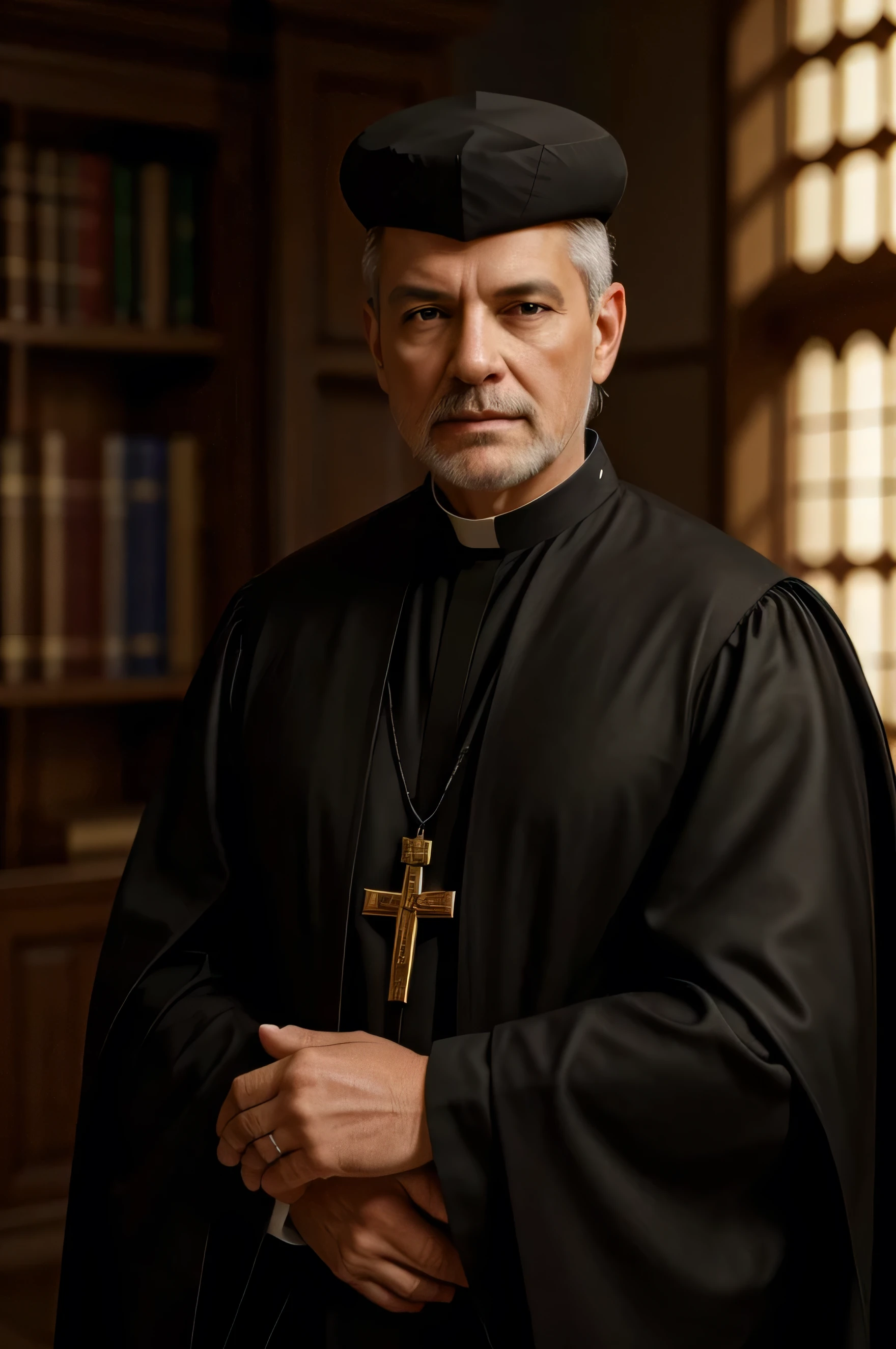 medieval seminarian, elderly catholic bishop, clergy, castle priest, dark colors, (best quality,4k,8k,highres,masterpiece:1.2),ultra-detailed,(realistic,photorealistic,photo-realistic:1.37),HDR,UHD,studio lighting,ultra-fine painting,sharp focus,physically-based rendering,extreme detail description,professional,vivid colors,bokeh,portrait