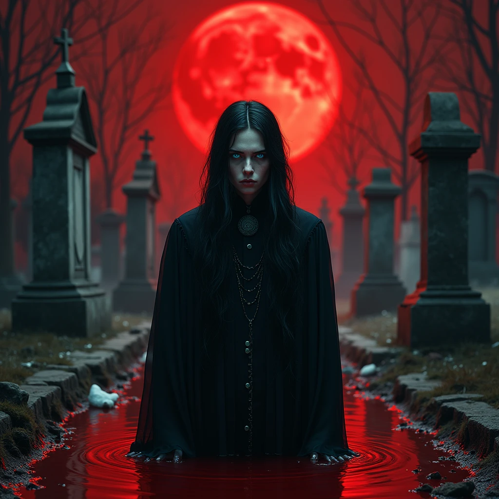 Male, 19-year-old, long black hair, teal blue eyes, gothic clothes. delicate features, no facial hair, no body hair, white and pale. Blood pouring down. Red. No facial hair. Man. Male. No body or facial hair. Young male. Male. Raining blood from the sky. Scary atmosphere. Dark. In a graveyard. Raining blood from the sky. Raining blood. Midnight. Bloody. Raining blood. Red. Tired and unhappy expression. Sinking in the blood. Ghosts and corpses everywhere. (((Very dark))) Red sky. Blood pouring down from the sky. (((Scary.)))) Despair. Looking at the camera, frowning. Red moon.