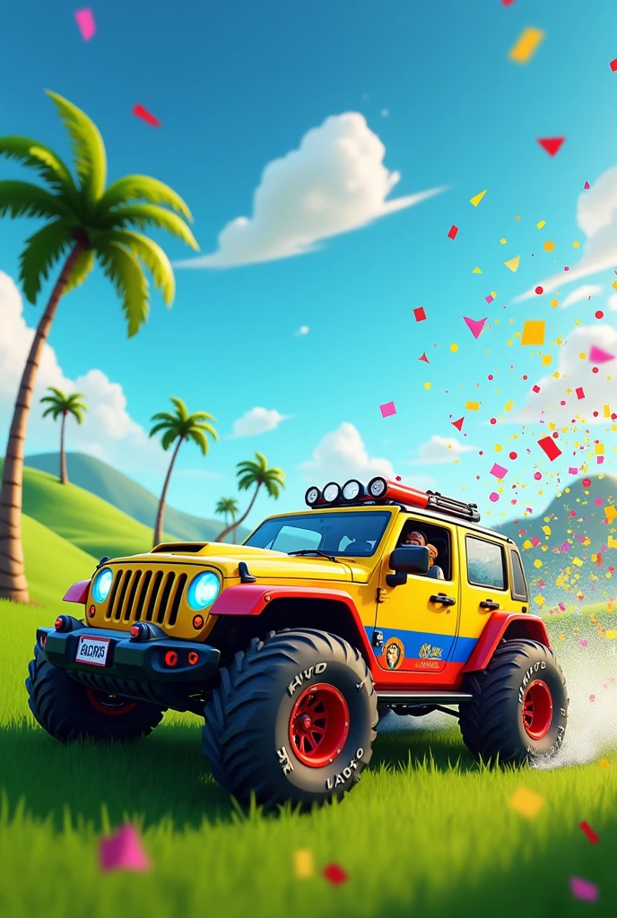 Make me an image with a Colombian Fortnite car