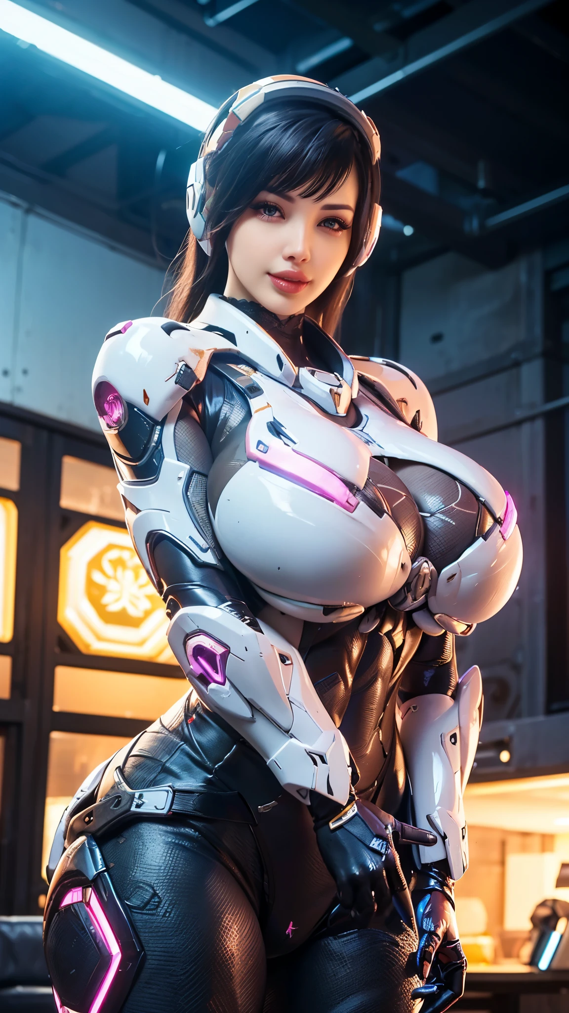 girl, sexy mecha suit, emphasized cleavage, mecha suit, face and chest and thighs skin exposed, big, cleavage exposed skin, purple eyes, glowing eyes, fine LED lamps, detailed neon, Dark_Fantasy, cyberpunk suit, (Gundam, red: 1.1), one, mechanical wonder, robot presence, cybernetic guardian, Wearing a worn-out mech suit, complex, (steel metal [rusty]), elegant and clear focus, cinematography by Greg Rutkowski, soft lighting, vivid colors, masterpiece, (street)), cowboy shots, dynamic poses,