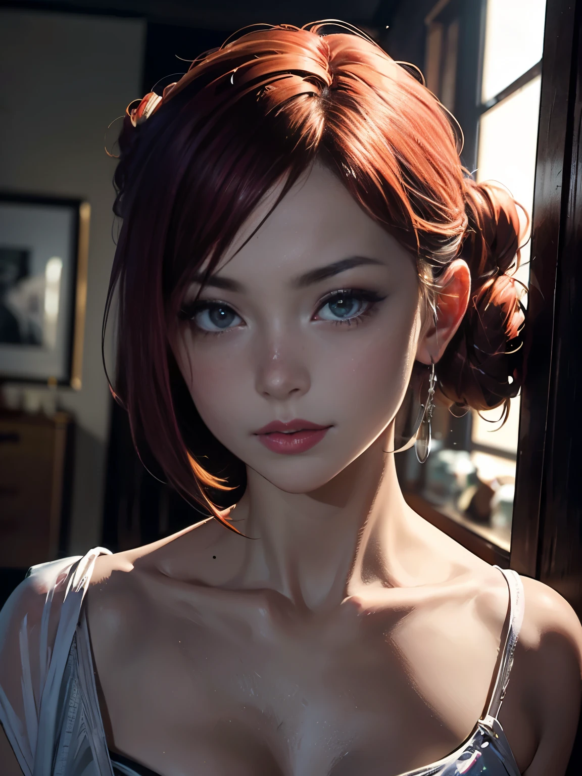 Natural redhead woman posing for the camera, pose de body completo, angry, resent, Updated hairstyles with style., hair in bun, straight hair, pretty face, perfect face, Storm in the background, Screams, alarmed, mix of facial features of Aya Yamamoto and Tamarina Matsui and Asuka Saito and Mao Akiyama, body, The photo appears to have been taken with a Sony A7 III., professional photographer, dark environment, Edge lighting, cinematographic, candles, witchcraft, Full body portrait, Hyper realistic, beautiful face, 8k, Full body portrait, elegant, natural lighting, sharp focus, Very detailed face, shiny and soft skin, beautiful face, smiling, happy, kuhd, NffSW, Beautiful soft skin, 50 millimeters, low illuminance, Dark and mysterious atmosphere, live skin, photorealism