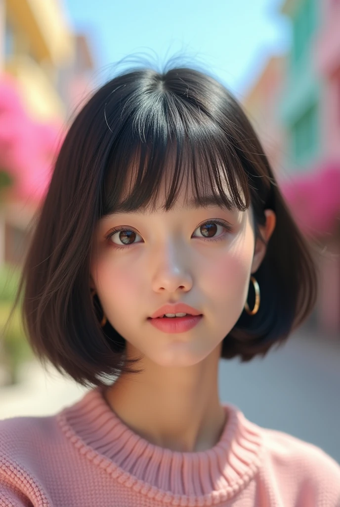 Bob hair
Doll eyes
Around twenty years old
