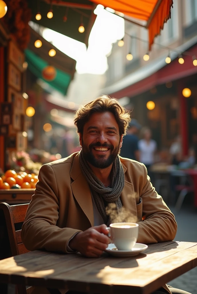 Tourist man drinking coffee
