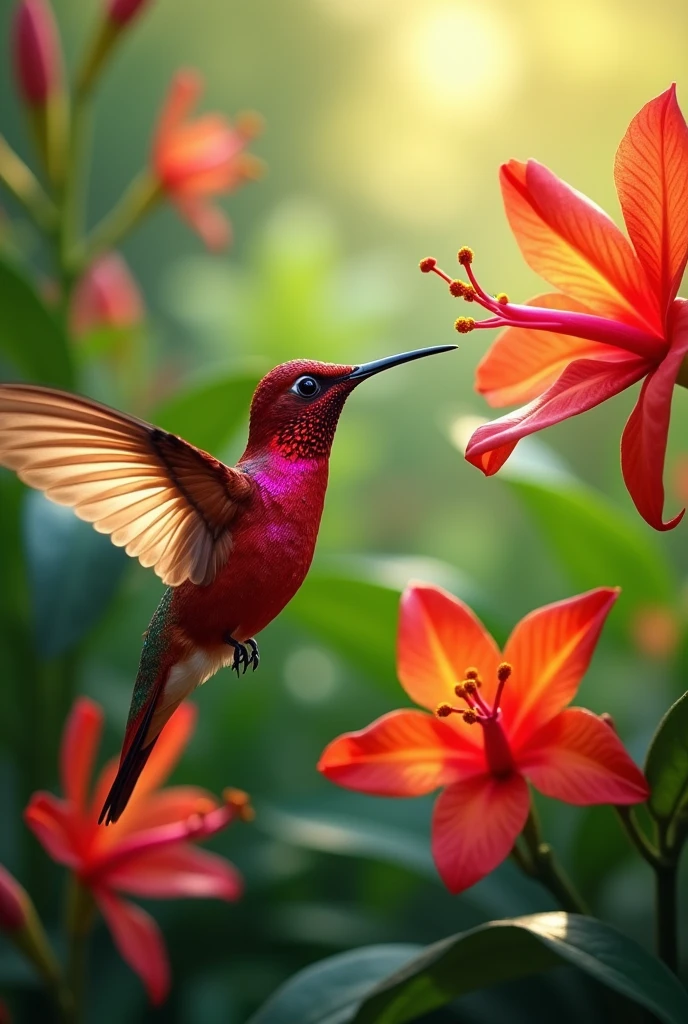 Un colibrí rojo