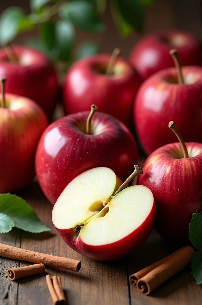 Apples at an angle, whole and sliced 