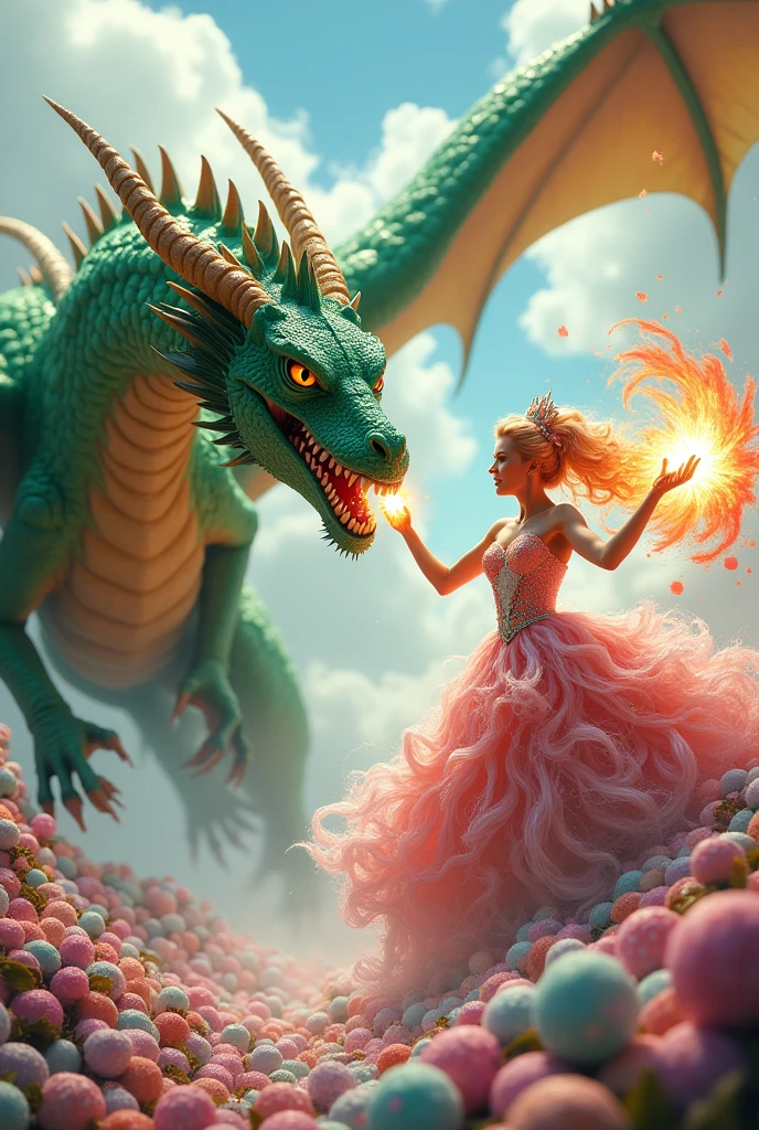 a dragon battling a sugar queen
