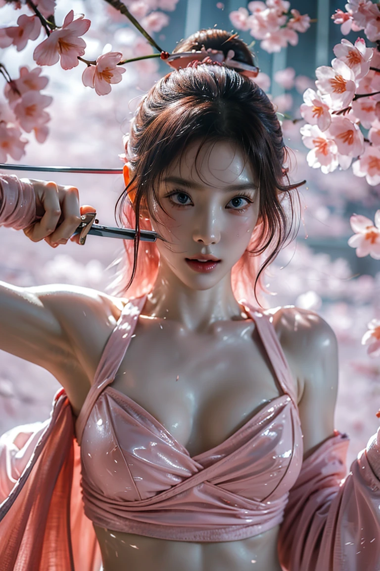 (((Sexy pink lingerie)))、Bangs and twin tails、belly button and lower chest are visible、shiny skin、((Shy face))、((Blushed))、(teary eyes)、cry、(((A temple filled with cherry blossoms)))、((beautiful picture))，(masterpiece details RAW photos:1.25), (best quality:1.6), (Ultra-high resolution:1.5), (actual:1.75), 8K resolution, Canon EOS R5, 50 mm, absurd, Super detailed,movie lighting、((Sexy tong))
