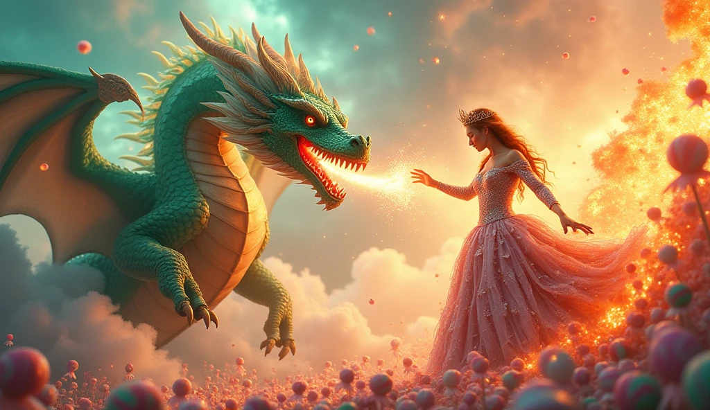 a dragon battling a sugar queen