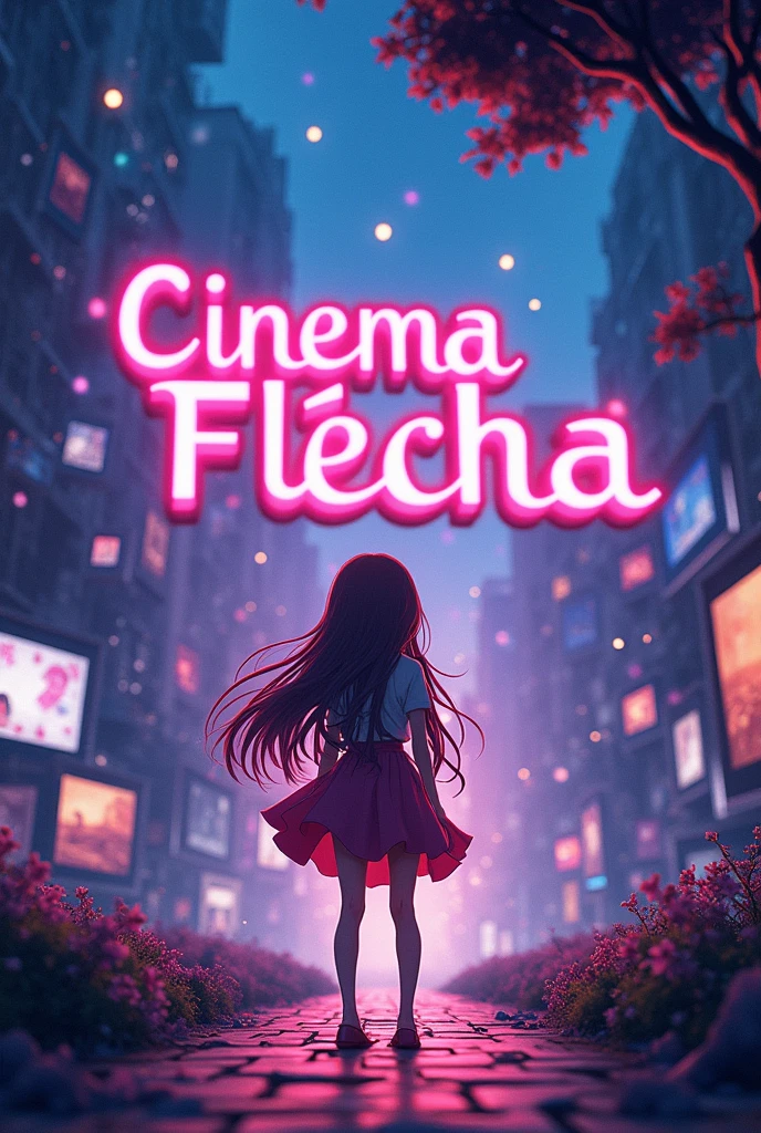 Create an image where the name of the cinema flecha is highlighted, aara aagina that is going to upload short anime clips, Films, series, short and long footage