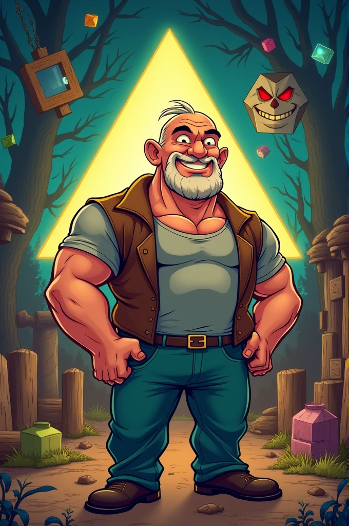 Uncle Stan Pines handsome and buff with Bill behind 