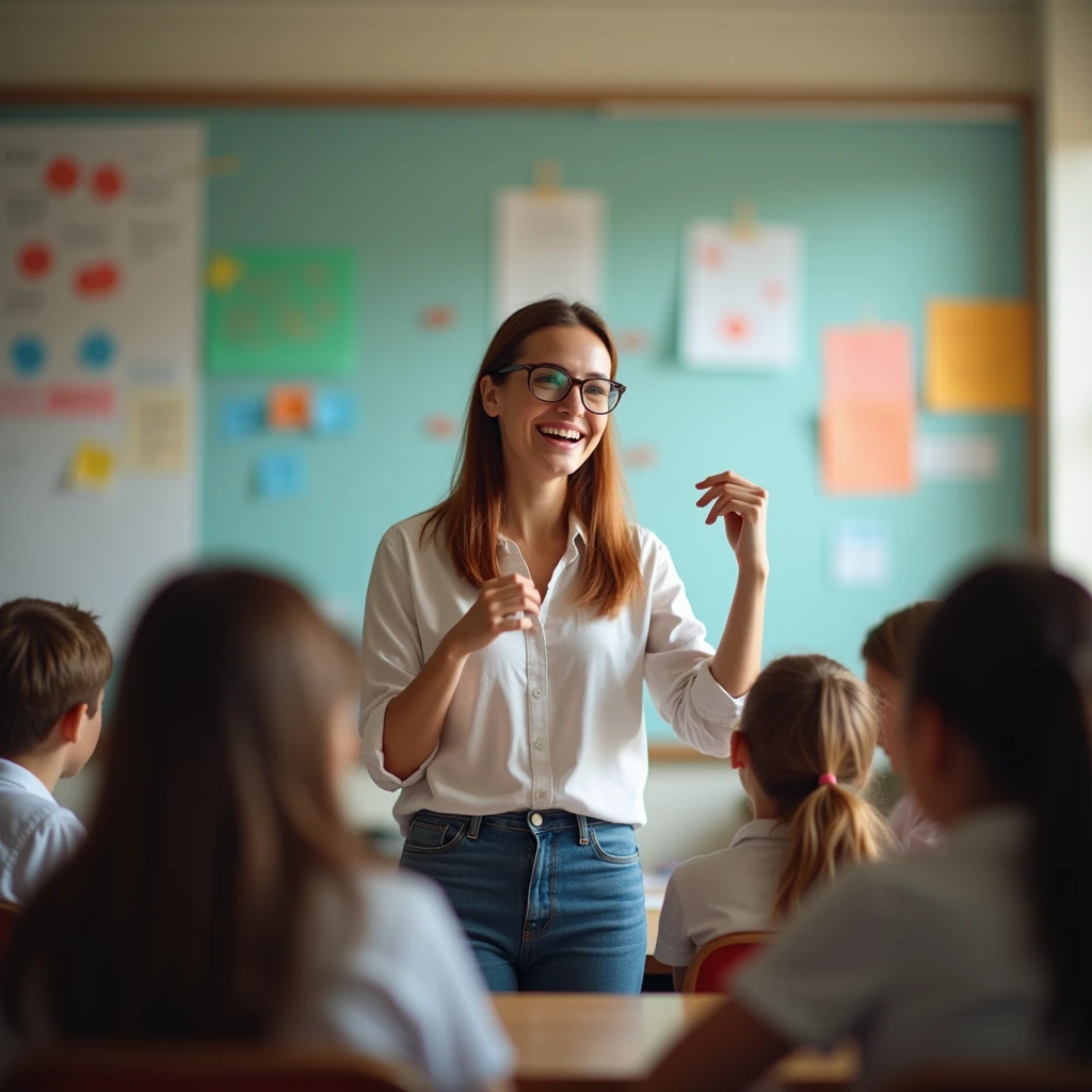 I need a teacher giving classes where the image appears blurry throughout.
