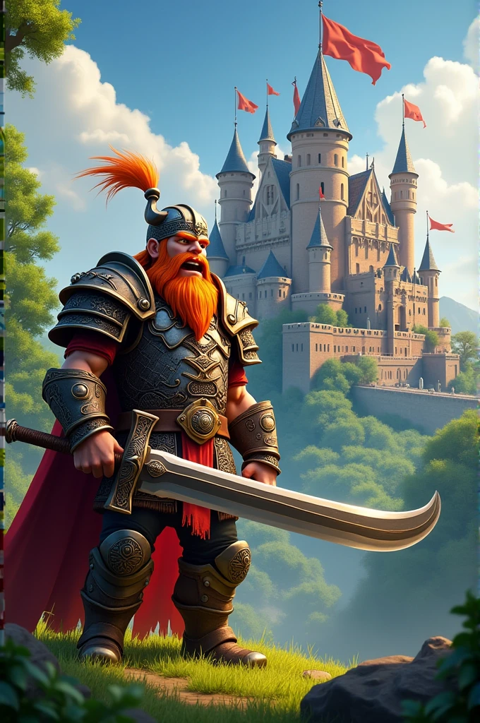 Clash of Clans character image , a castle in the background , written in the central part of the image : Alliance of the 6 kingdoms