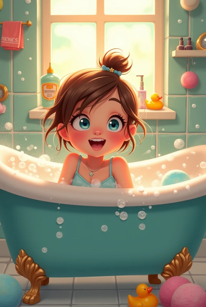 Cute gal
Taking a bath and feeling refreshed
Illustration style