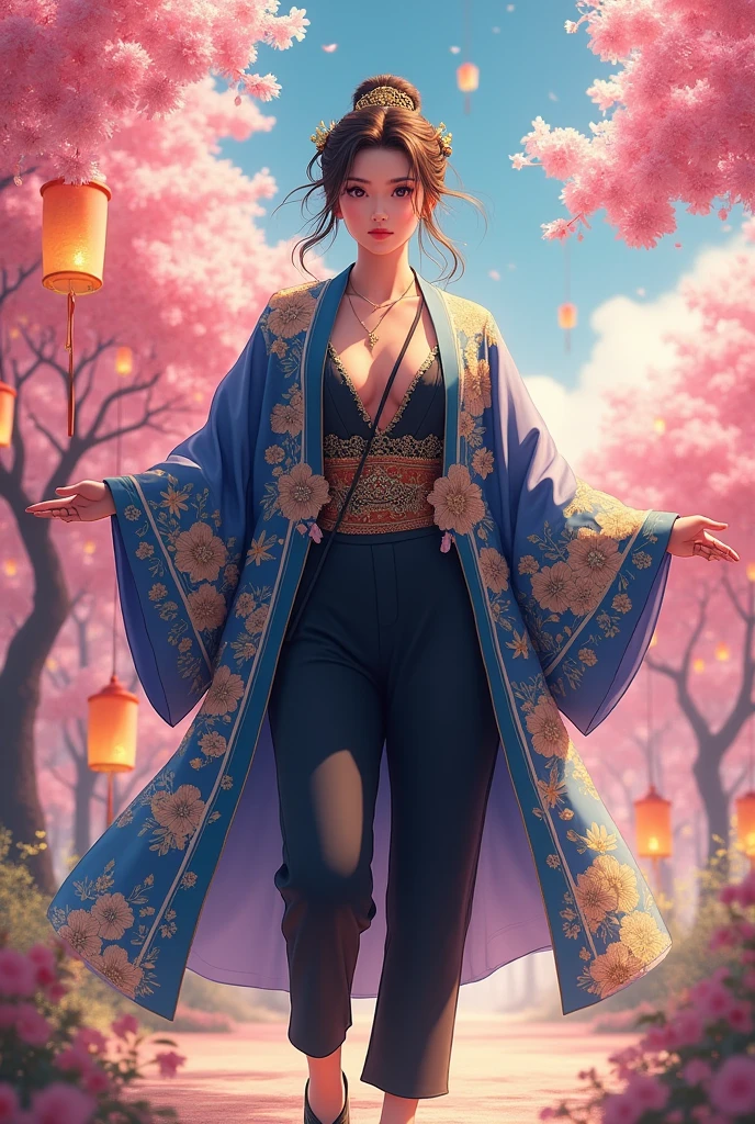 A stylish and beautiful manhwa-style reincarnation outfit for someone overweight for a birthday.