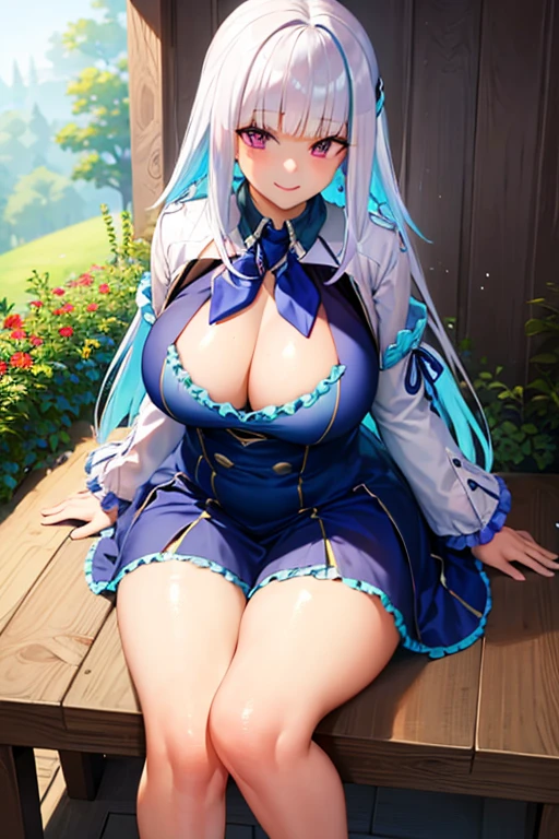 Highest quality, masterpiece,Big Breasts，Plump thighs，A seductive smile, Sit on a chair